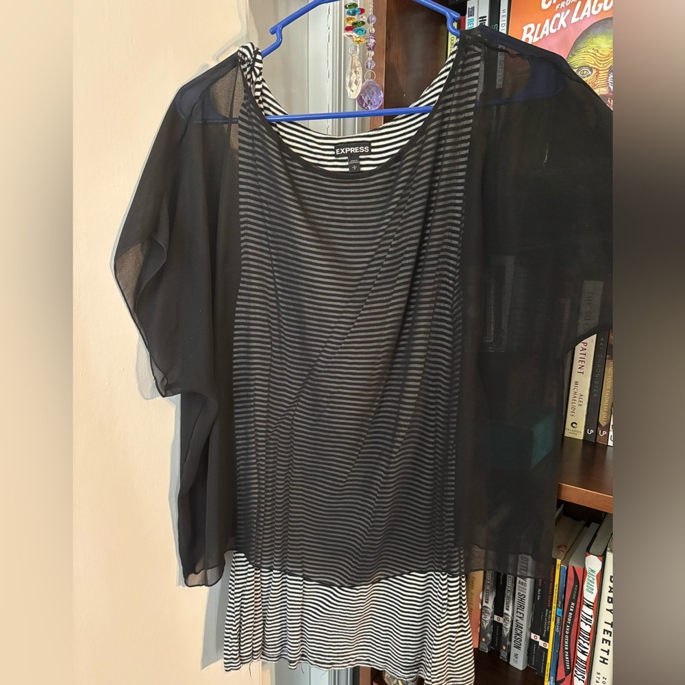 Express Black and Gray Asymmetrical Layered Blouse